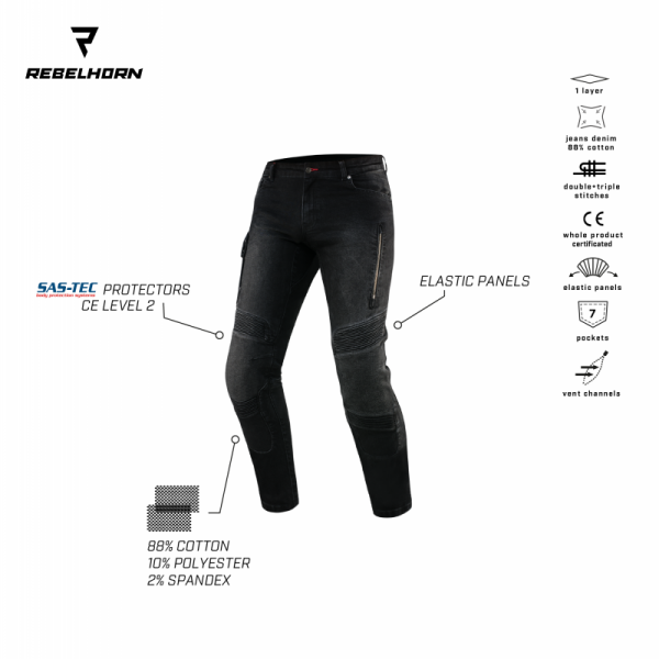 JEANSY MOTOCYKLOWE REBELHORN VANDAL DENIM BLACK 40/34