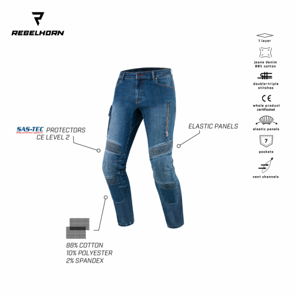 JEANSY MOTOCYKLOWE REBELHORN VANDAL DENIM BLUE 32/34