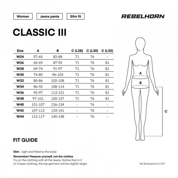 JEANSY MOTOCYKLOWE DAMSKIE REBELHORN CLASSIC 3 SLIM FIT WASHED BLACK 26/32 W26/32