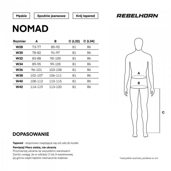 JEANSY MOTOCYKLOWE REBELHORN NOMAD TAPERED FIT WASHED BLUE 38/34