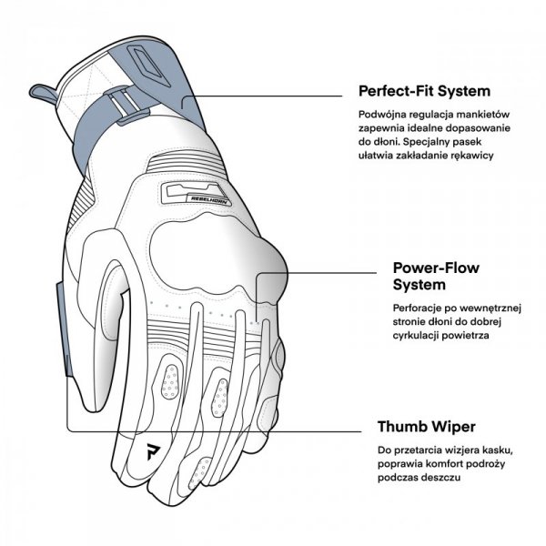 RĘKAWICE MOTOCYKLOWE REBELHORN RANGE BLACK LIGHT GREY 3XL