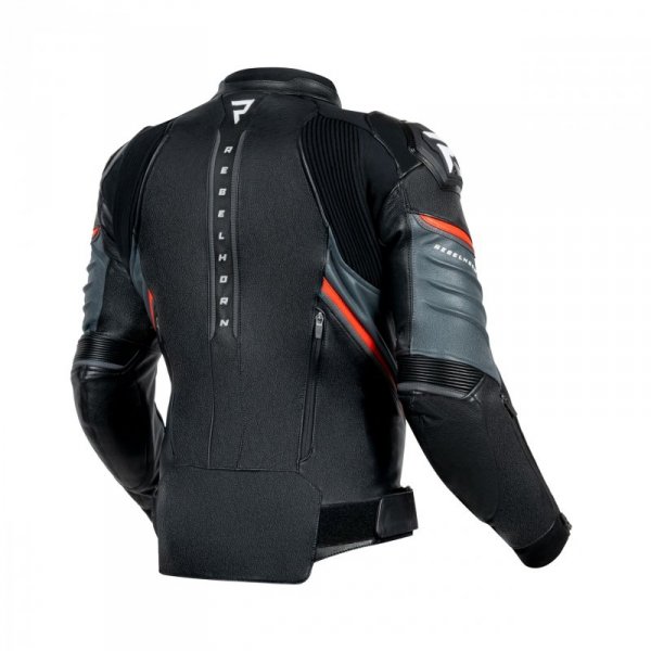 KURTKA MOTOCYKLOWA SKÓRZANA REBELHORN VELOCE BLACK GREY FLUO RED 46