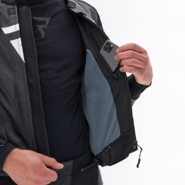 KURTKA MOTOCYKLOWA SKÓRZANA REBELHORN VELOCE BLACK GREY FLUO RED 48