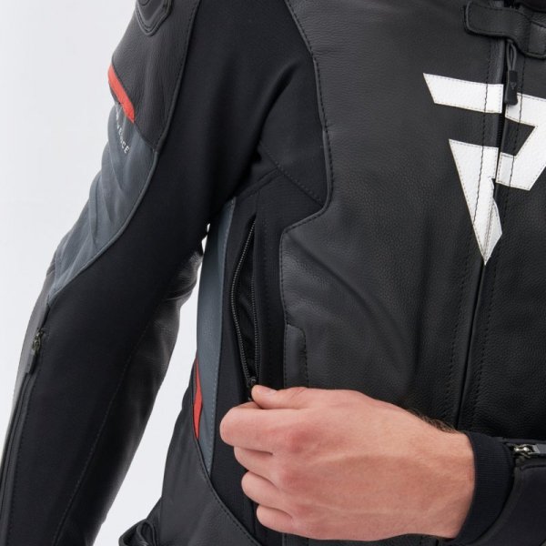KURTKA MOTOCYKLOWA SKÓRZANA REBELHORN VELOCE BLACK GREY FLUO RED 56