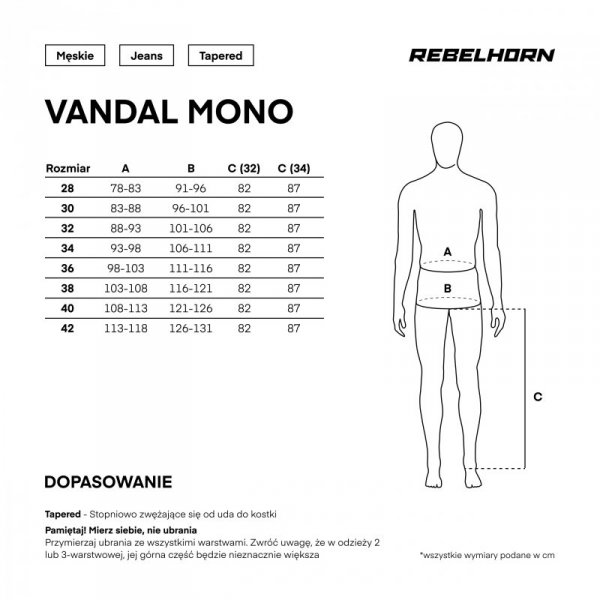 JEANSY MOTOCYKLOWE REBELHORN VANDAL WASHED BLACK MONOLAYER 28/34
