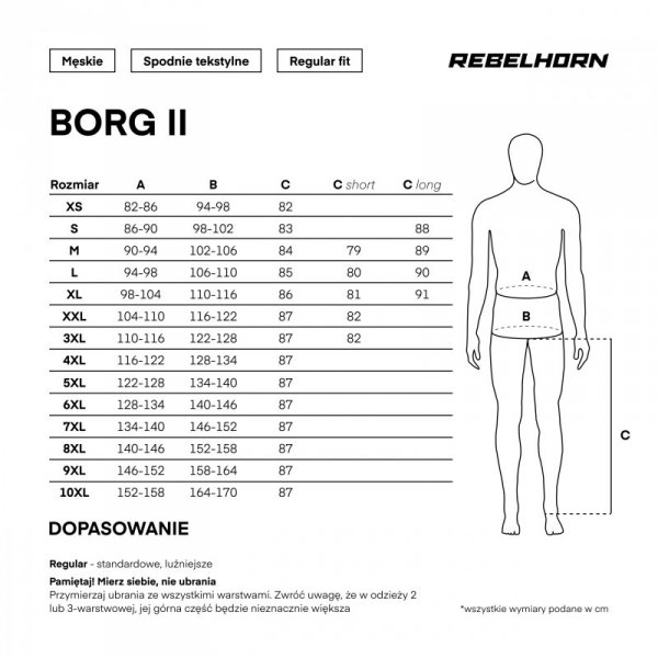 SPODNIE MOTOCYKLOWE TEKSTYLNE REBELHORN BORG 2 BLACK GREY 4XL