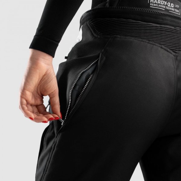 SPODNIE MOTOCYKLOWE TEKSTYLNE DAMSKIE REBELHORN HARDY 3.0 BLACK GREY W4XL