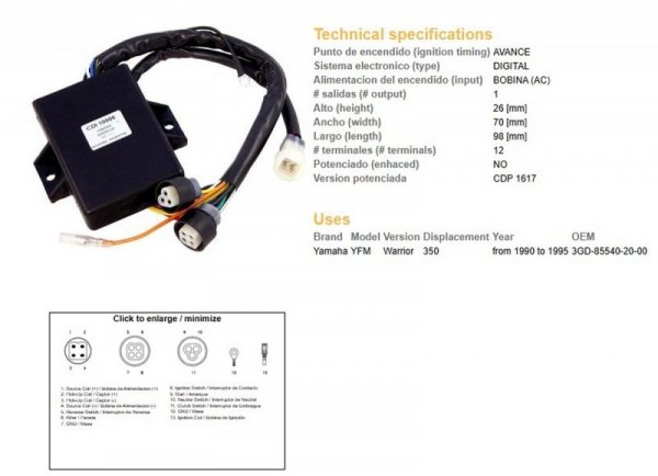 DZE MODUŁ ZAPŁONU CDI YAMAHA YFM 350 WARRIOR 90-95 (3GD-85540-20-00) (VIC-14602)