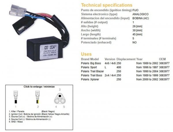 DZE MODUŁ ZAPŁONU CDI POLARIS 250 89-04, 400 SPORT 96-97