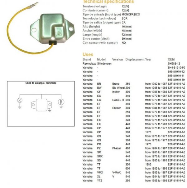 DZE REGULATOR NAPIĘCIA YAMAHA YFS 200 BLASTER 88-03; YFZ 350 BANSHEE 87-03; TT 350/600 (OEM-82F-81910-A0)