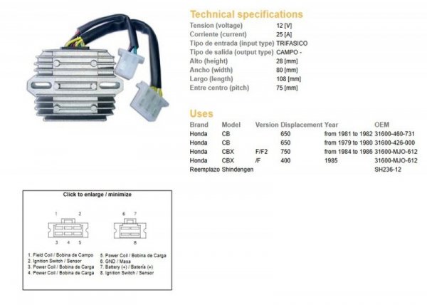 DZE REGULATOR NAPIĘCIA HONDA CB 650 79-82; CBX 400F 85; CBX 750F 84-86 (31600-460-731) (ESR190)