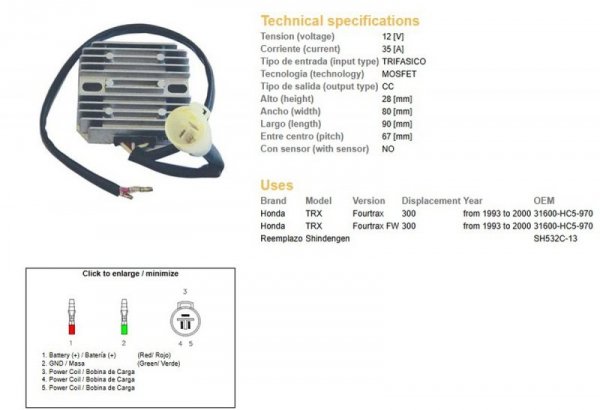 DZE REGULATOR NAPIĘCIA HONDA TRX 300 FW FOURTRAX 93-00 (31600-HC5-970) (SH532C-13;ESR128)