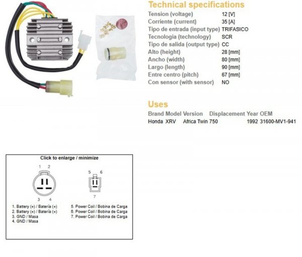 DZE REGULATOR NAPIĘCIA HONDA XRV 750 AFRICA TWIN 92 (31600-MV1-941) (35A)