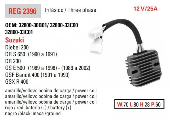 DZE REGULATOR NAPIĘCIA SUZUKI GSF 400 BANDIT 90-94; GS 500E 89-02; DR 650S 90-91 (ESR170) (32800-33C00)