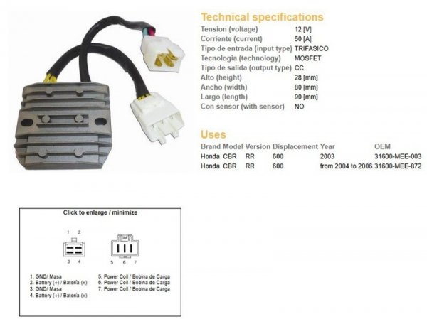 DZE REGULATOR NAPIĘCIA HONDA CBR 600RR 03-06 (50A) (31600-MEE-872;31600-MEE-003) (ESR430;ESR436)