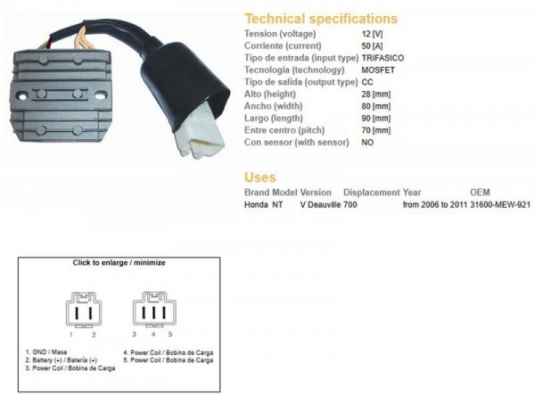 DZE REGULATOR NAPIĘCIA HONDA NT 700V DEAUVILLE 06-11 (31600-MEW-921) MOSFET (50A)