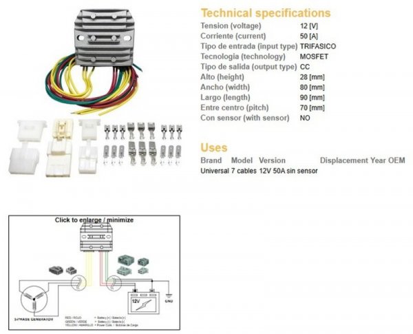 DZE REGULATOR NAPIĘCIA UNIWERSALNY MOSFET (50A) 7 KABLI (3X ŻÓŁTE; 2X CZERWONE; 2X ZIELONE)