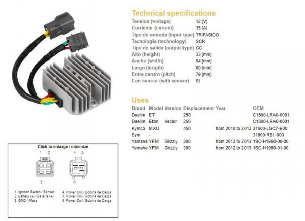 DZE REGULATOR NAPIĘCIA YAMAHA YFM 300 GRIZZLY 12-13; KYMCO MXU 450 10-12 (1SC-H1960-00-00, 1SC-H1960-01-00)