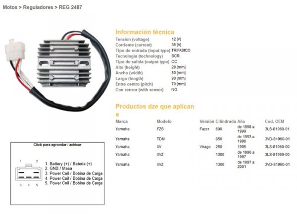 DZE REGULATOR NAPIĘCIA YAMAHA FZS 600 FAZER 98-99; TDM 850 93-96; XVZ 1300 96-01 (35A) (ESR360)