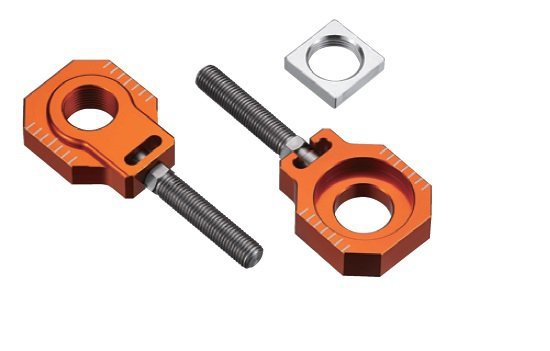 ACCEL NAPINACZ TYLNEJ OŚKI ZE ŚRUBĄ KTM SX/SXF/EXC 125-530 08-12, EXC/EXCF 08-19 (ŚR 20MM) KOLOR POMARAŃCZOWY (KPL.-2SZT.)