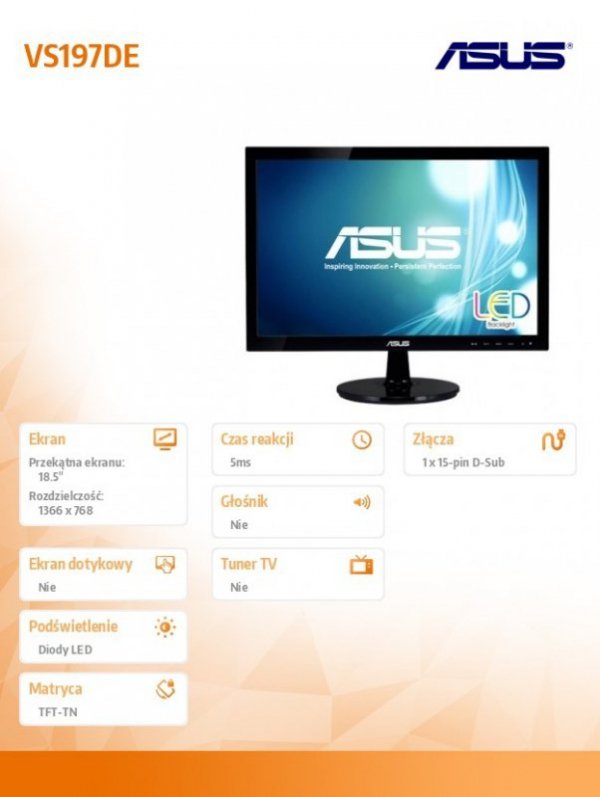 Monitor 18.5  VS197DE 5ms ASCR LED TN VGA KENSINGTON