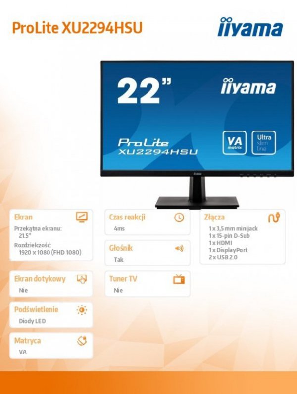 Monitor 22 XU2294HSU-B1 VA,FLHD,HDMI,DP,VGA,USB