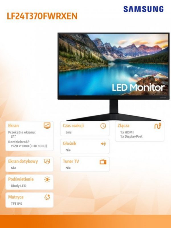 Monitor  24 cale T37F IPS 1920x1080 FHD 16:9  1xHDMI 1xDP 75Hz płaski 3YOn-Site