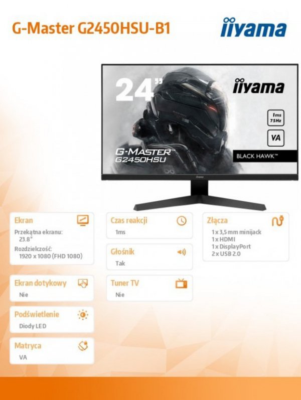 Monitor 23,8 cali G2450HSU-B1 VA, FHD, 75Hz, 1ms, Freesync, HDMI, DP, 2x2W