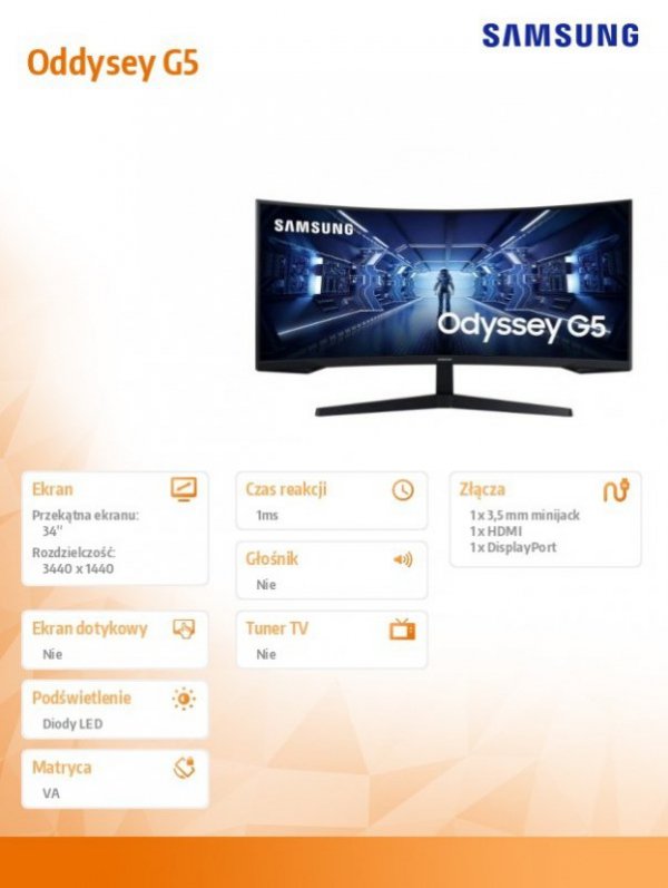 Monitor 34 cale LC34G55TWWPXEN VA 3440x1440 Ultra WQHD  21:9 format kinowy 1xHDMI/1xDP 1 ms (MPRT) zakrzywiony 165Hz Gaming 2 la