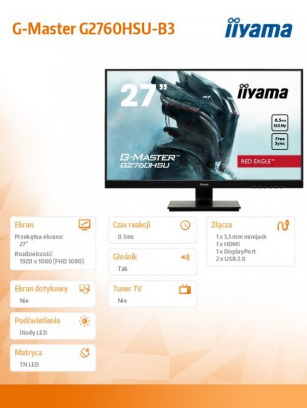 Monitor G-Master 27 cali G2760HSU-B3 TN,165Hz,0.5ms,400cd/m2,HDMI,DP,USB