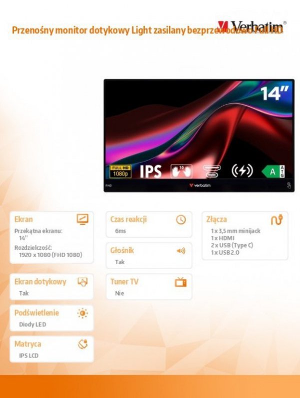 Przenośny monitor dotykowy Light zasilany bezprzewodowo Full HD