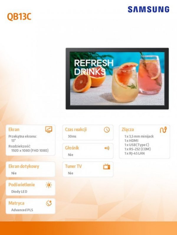 Monitor profesjonalny 13 cali QB13C LH13QBCEBGBXEN