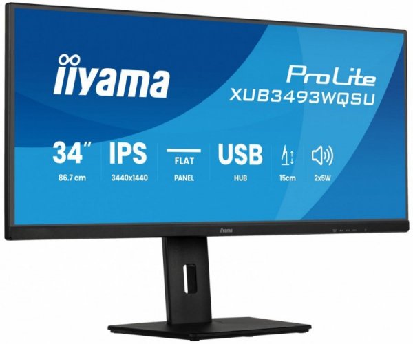 Monitor ProLite 34 cale XUB3493WQSU-B6 IPS,UWQHD,DP,2xHDMI,HAS,21:9,400cd,   120Hz,1000:1,1ms, USB HUBx4, 2x5W,
