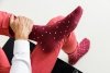 RELAXSAN - Podkolanówki uciskowe z bawełny - bordowe w kropki Fancy Socks (18 - 22 mmHg)