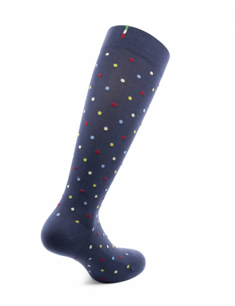 RELAXSAN - Podkolanówki uciskowe niebieskie w kolorowe kropki Fancy Socks (18 - 22 mmHg)