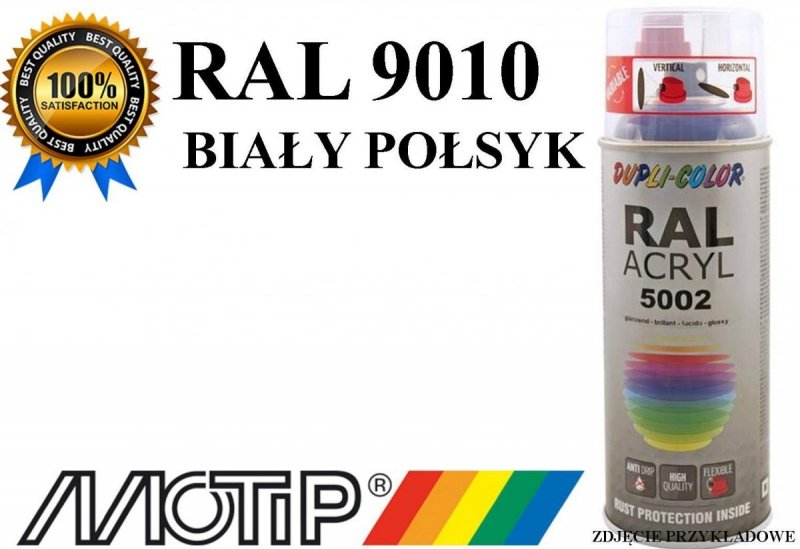 MOTIP lakier farba biały połysk 400 ml akrylowy acryl szybkoschnący RAL 9010 