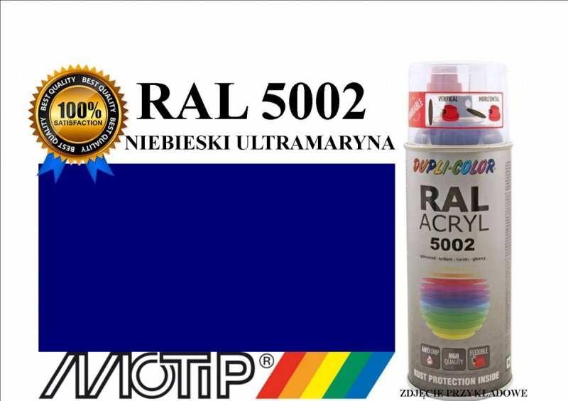 MOTIP lakier farba niebieski ultramaryna połysk 400 ml akrylowy acryl szybkoschnący RAL 5002 