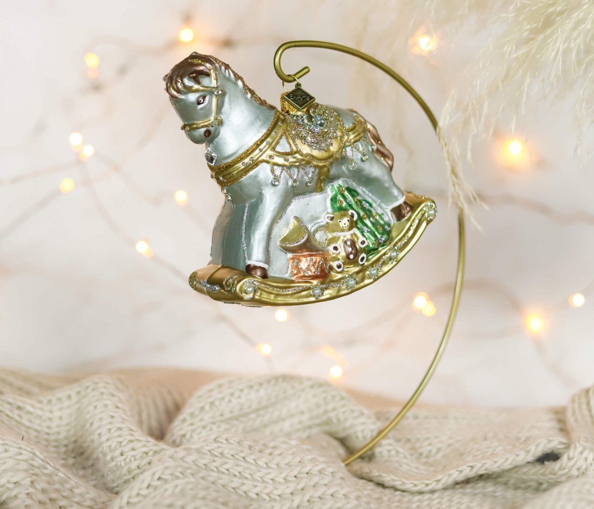 4 Nostalgie Schaukelpferde - vintage Weihnachtsfigur antik-Gold 10 cm main image 0