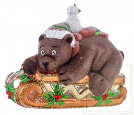 Weihnachtsbaumschmuck Teddybär 13 cm - Schlittenfahrt