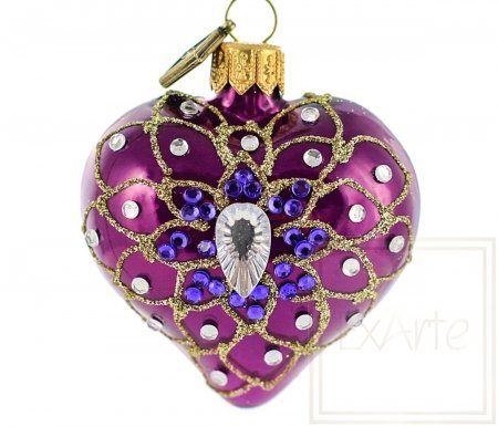 Szklana bombka Serce 5cm - Diament w fiolecie