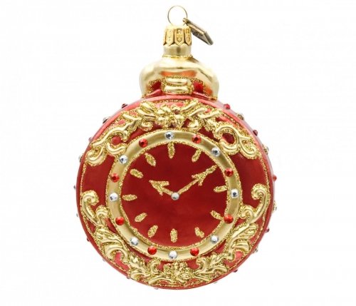 Christmas ornament Pocket watch 10 cm - With rubines