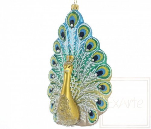 Christmas bauble turquoise peacock - 18cm