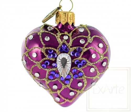 Christmas ornament heart 5cm - Diamond in purple