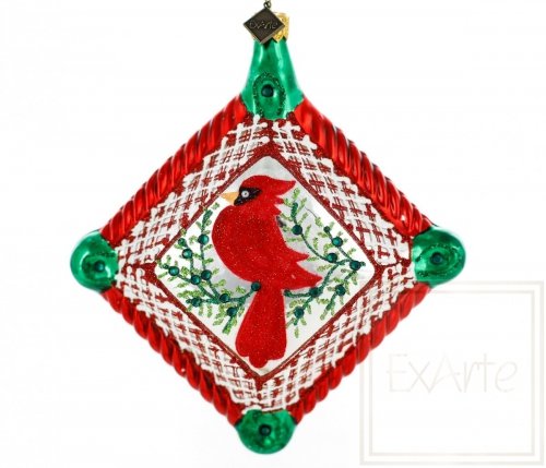 Christmas ornament coffer with a cardinal - 13 cm