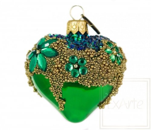 Christmas bauble Heart 5cm - Emerald flowers