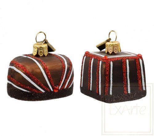 Christmas bauble Pralines 4cm and 5cm, 2 pieces - Chocolate