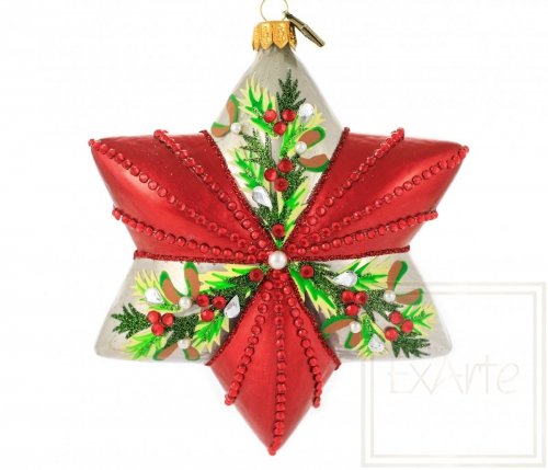 Christmas ornament star 12 cm - With holly