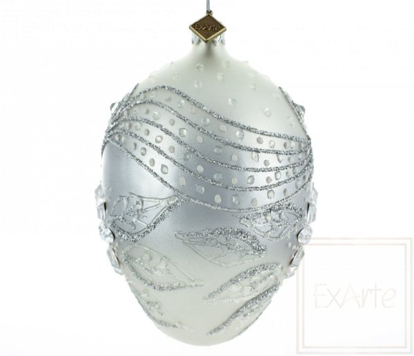 srebrna bombka z kwiatem / Eierkugel 13cm - Kristallblume / Egg bauble 13cm - Crystal flower