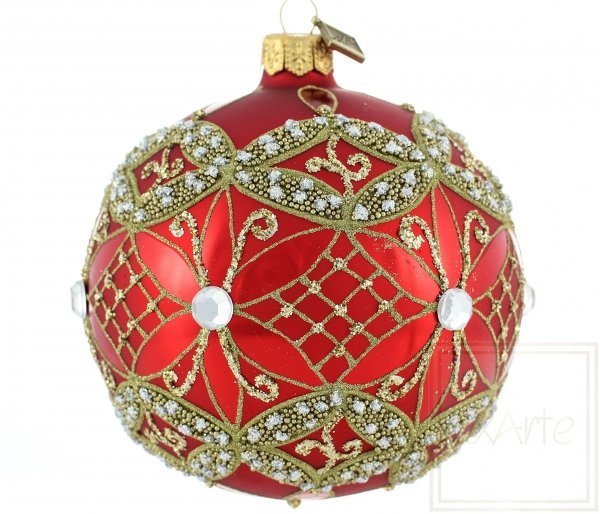 bogato zdobiona bombka kula / rote Weihnachtskugel / red bauble