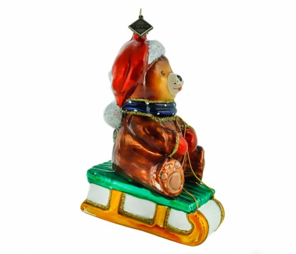 Glass bauble Teddy bear on a sledge 11cm - Winter fun